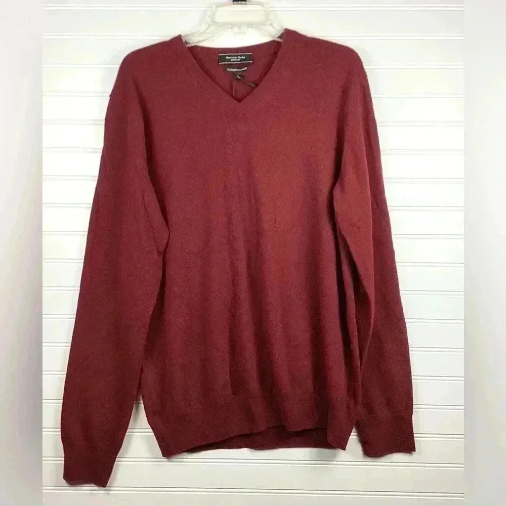 Mantovani Studio NWT 100% Italian Cashmere V-Neck Burgundy Sweater Large - Picture 9 of 10